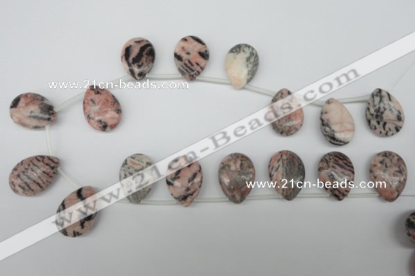CZJ19 Top-drilled 18*25mm flat teardrop zebra jasper gemstone beads