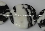 CZJ225 15.5 inches 35mm flat round black & white zebra jasper beads