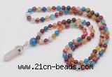 GMN1601 Hand-knotted 6mm colorfull banded agate 108 beads mala necklace with pendant