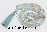 GMN2036 Knotted 8mm, 10mm matte amazonite 108 beads mala necklace with tassel & charm