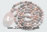 GMN5058 Hand-knotted 8mm, 10mm pink zebra jasper 108 beads mala necklace with pendant