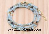 GMN7212 4mm faceted round tiny amazonite beaded necklace jewelry