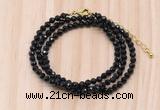 GMN7245 4mm faceted round tiny black onyx beaded necklace jewelry