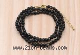GMN7248 4mm faceted round tiny golden obsidian beaded necklace jewelry
