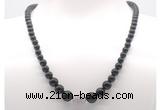 GMN7335 black obsidian graduated beaded necklace & bracelet set