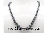 GMN7345 snowflake obsidian graduated beaded necklace & bracelet set