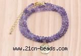 GMN7472 4mm faceted round amethyst beaded necklace with constellation charm