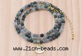 GMN7503 4mm faceted round tiny moss agate beaded necklace with letter charm