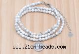 GMN7511 4mm faceted round tiny white howlite beaded necklace with letter charm