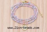 GMN7557 4mm faceted round tiny morganite beaded necklace with letter charm