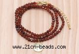 GMN7559 4mm faceted round orange garnet beaded necklace with letter charm