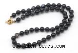GMN7748 18 - 36 inches 8mm, 10mm round black banded agate beaded necklaces