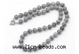 GMN7777 18 - 36 inches 8mm, 10mm round grey picture jasper beaded necklaces
