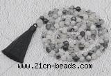 GMN783 Hand-knotted 8mm, 10mm black rutilated quartz 108 beads mala necklaces with tassel