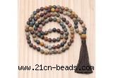 GMN8717 Hand-Knotted 8mm, 10mm Matte Picasso Jasper 108 Beads Mala Necklace