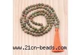 GMN8721 Hand-Knotted 8mm, 10mm Matte Unakite 108 Beads Mala Necklace