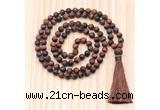GMN8723 Hand-Knotted 8mm, 10mm Matte Red Tiger Eye 108 Beads Mala Necklace