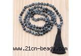GMN8728 Hand-Knotted 8mm, 10mm Matte Snowflake Obsidian 108 Beads Mala Necklace