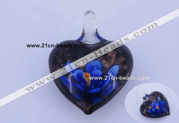 LP01 16*30*38mm heart inner flower lampwork glass pendants