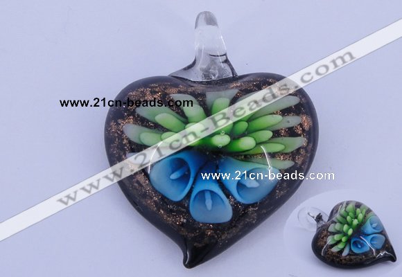 LP22 15*36*44mm heart inner flower lampwork glass pendants