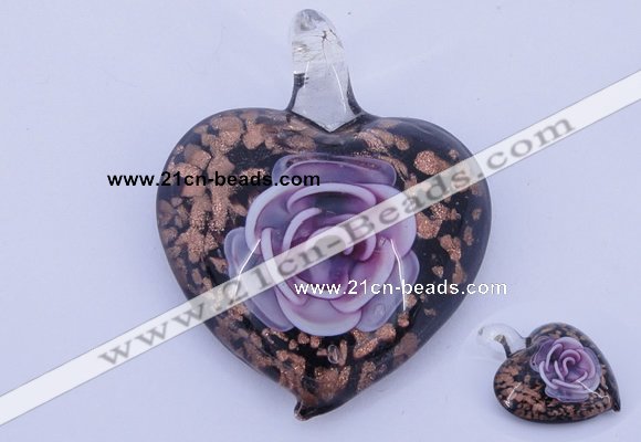 LP25 15*40*50mm heart inner flower lampwork glass pendants
