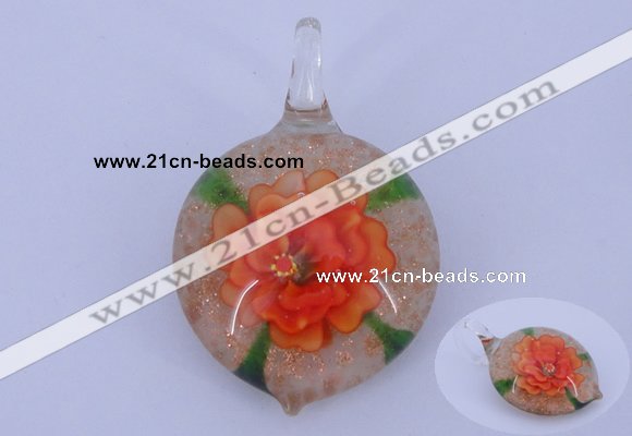 LP34 14*32*48mm heart inner flower lampwork glass pendants