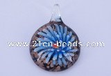 LP50 13*34*47mm flat round inner flower lampwork glass pendants
