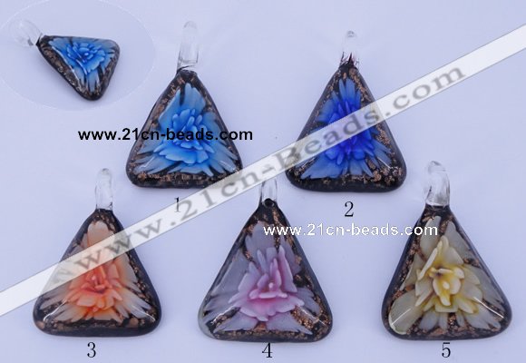 LP73 11*33*47mm triangle inner flower lampwork glass pendants