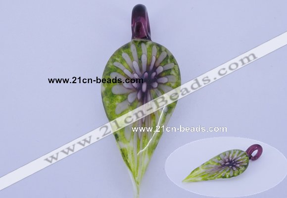 LP89 11*26*65mm leaf inner flower lampwork glass pendants