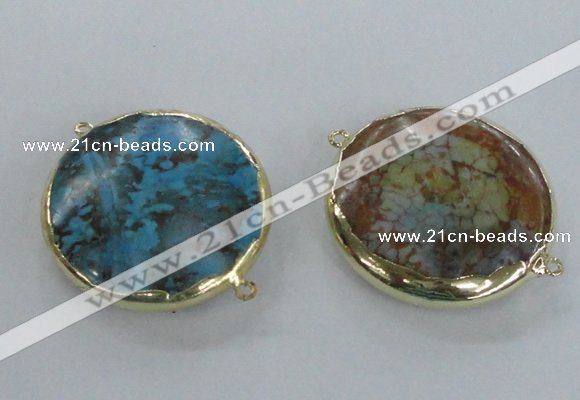 NGC300 35mm flat round agate gemstone connectors wholesale