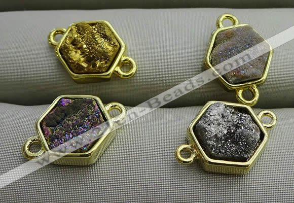 NGC6003 12*12mm hexagon plated druzy agate connectors wholesale