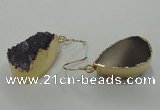 NGE04 12*25mm - 15*30mm freeform druzy amethyst earrings wholesale