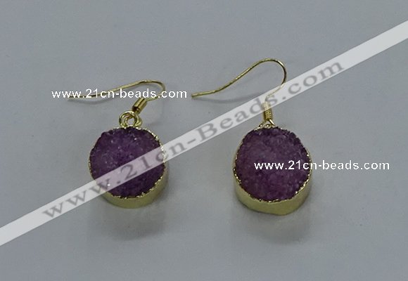 NGE278 15mm - 16mm coin druzy agate gemstone earrings wholeasle