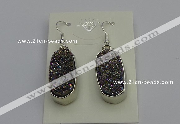 NGE5124 10*22mm - 12*25mm freeform plated druzy quartz earrings