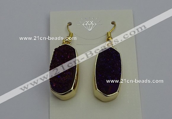 NGE5136 10*22mm - 12*25mm freeform plated druzy quartz earrings