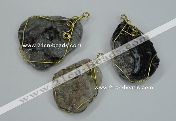 NGP1316 30*40mm - 35*50mm freeform agate pendants with brass setting