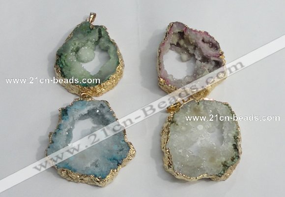 NGP1425 30*45mm - 45*55mm freeform plated druzy agate pendants