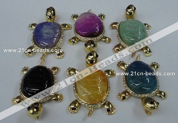 NGP1437 43*60mm tortoise agate pendants with crystal pave alloy settings