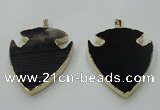 NGP1451 47*57mm arrowhead black agate gemstone pendants wholesale
