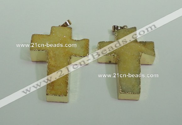 NGP1875 30*45mm - 32*50mm cross druzy agate gemstone pendants