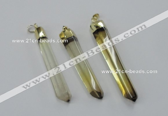 NGP1932 10*55mm - 12*65mm stick lemon quartz pendants wholesale