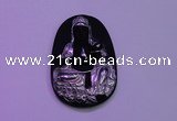 NGP2027 35*55mm carved silver plated matte black obsidian pendants