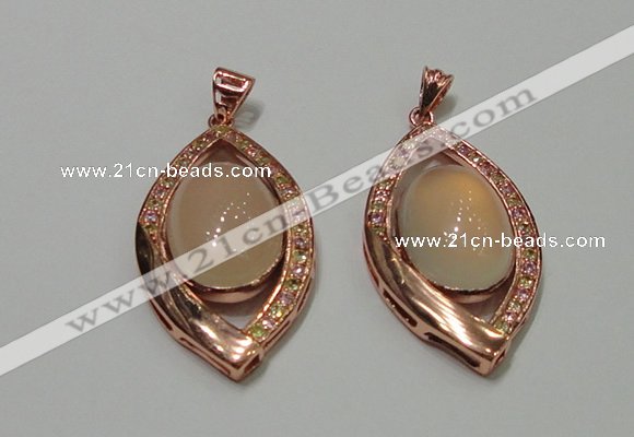 NGP2131 22*40mm agate gemstone pendants with crystal pave alloy settings