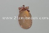 NGP2141 24*47mm agate gemstone pendants with crystal pave alloy settings