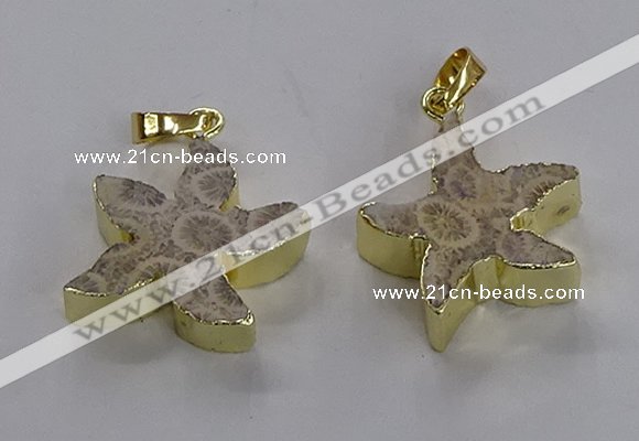 NGP3509 24*25mm starfish fossil coral pendants wholesale