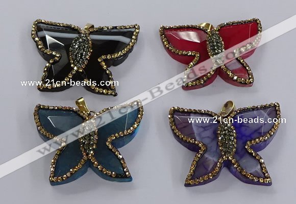 NGP3858 35*45mm carved butterfly agate gemstone pendants