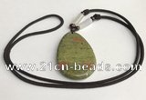 NGP5623 Unakite flat teardrop pendant with nylon cord necklace