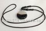 NGP5662 Agate flat round pendant with nylon cord necklace