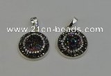 NGP6274 22mm flat round plated druzy agate pendants wholesale
