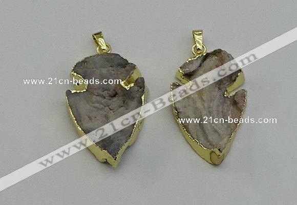 NGP6552 25*35mm - 26*40mm arrowhead druzy agate pendants